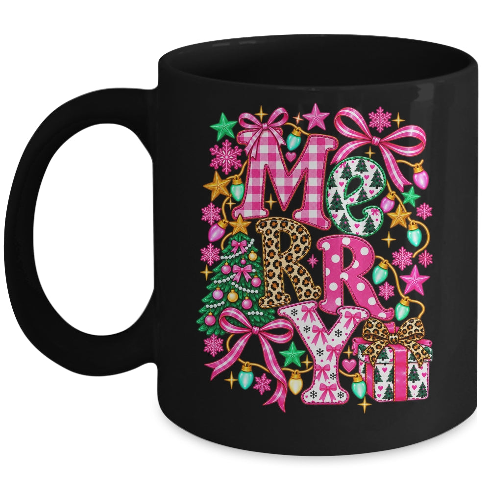 Pink Merry Christmas Leopard Bow Tree Holiday Women Girls Mug | teecentury