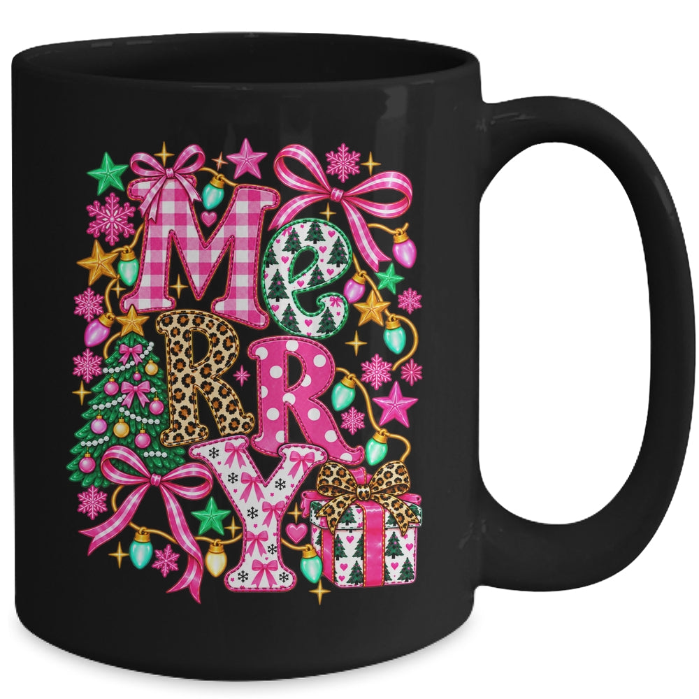 Pink Merry Christmas Leopard Bow Tree Holiday Women Girls Mug | teecentury