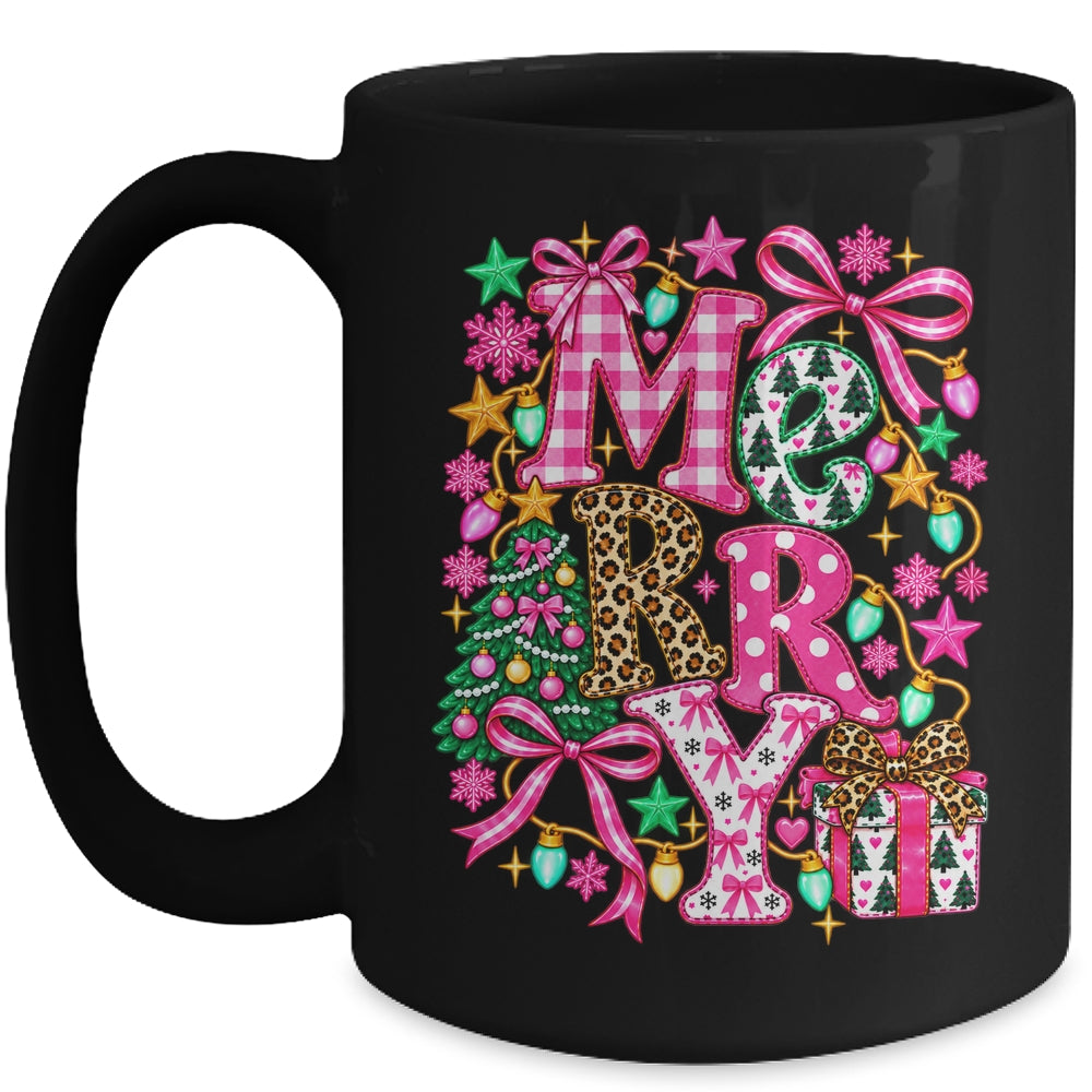 Pink Merry Christmas Leopard Bow Tree Holiday Women Girls Mug | teecentury
