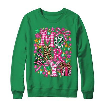 Pink Merry Christmas Leopard Bow Tree Holiday Women Girls Shirt & Sweatshirt | teecentury