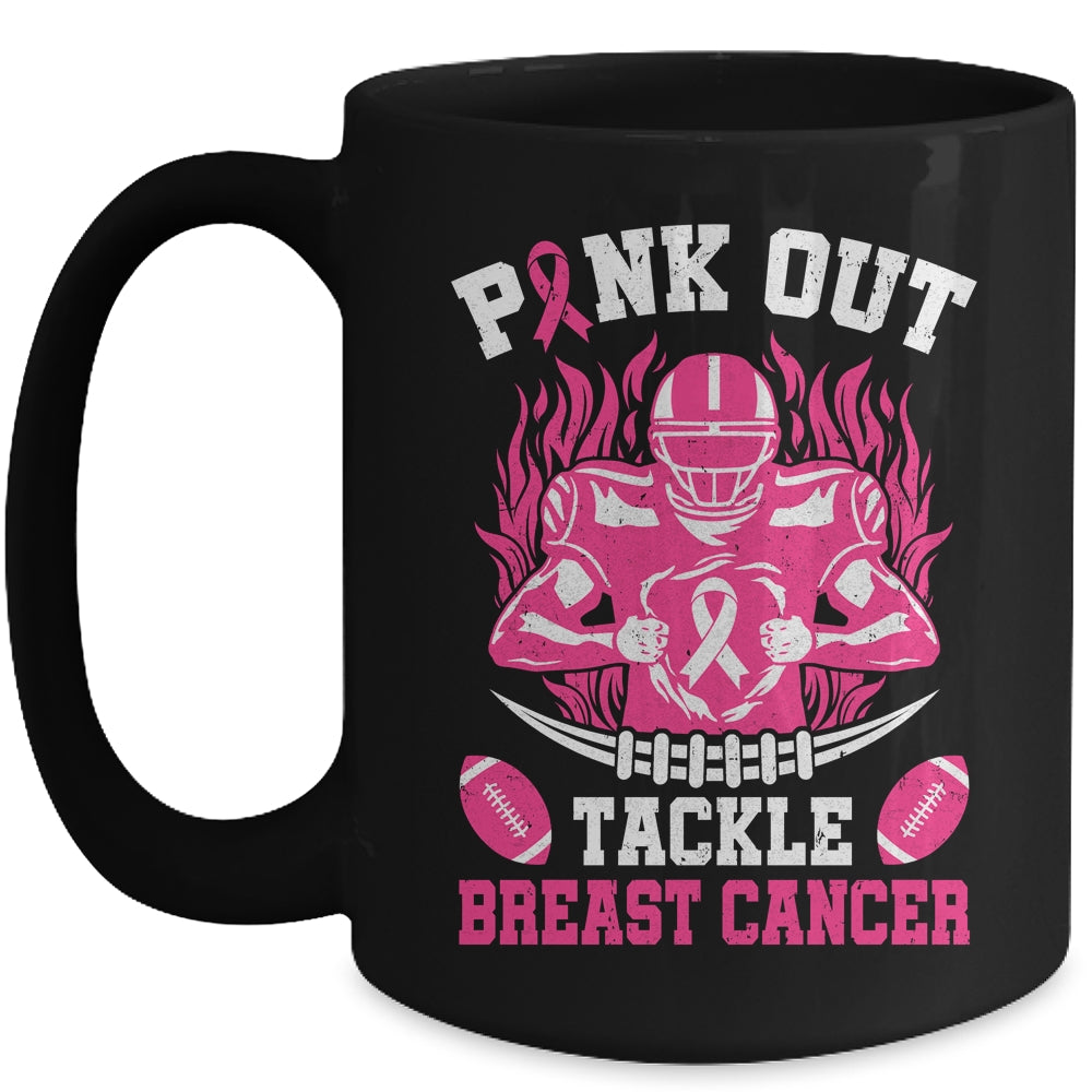 Pink Out Tackle Breast Cancer Awareness American Football Mug | teecentury