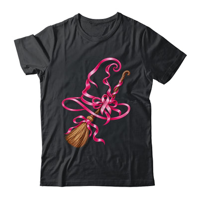 Pink Ribbon Witch Hat Broom Breast Cancer Halloween Awarenes Shirt & Hoodie | teecentury