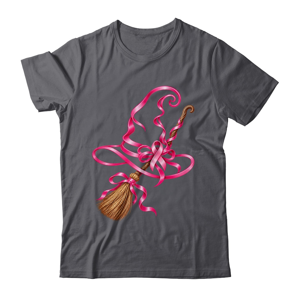 Pink Ribbon Witch Hat Broom Breast Cancer Halloween Awarenes Shirt & Hoodie | teecentury