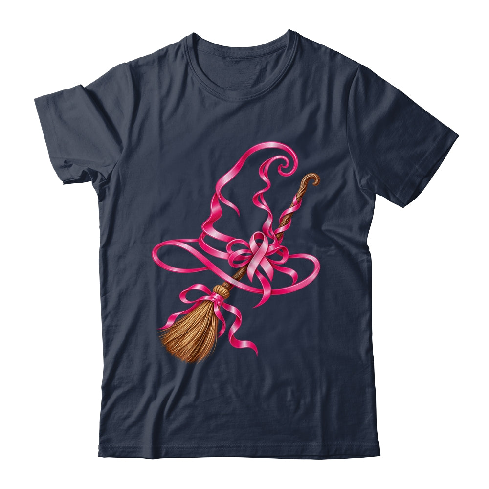 Pink Ribbon Witch Hat Broom Breast Cancer Halloween Awarenes Shirt & Hoodie | teecentury