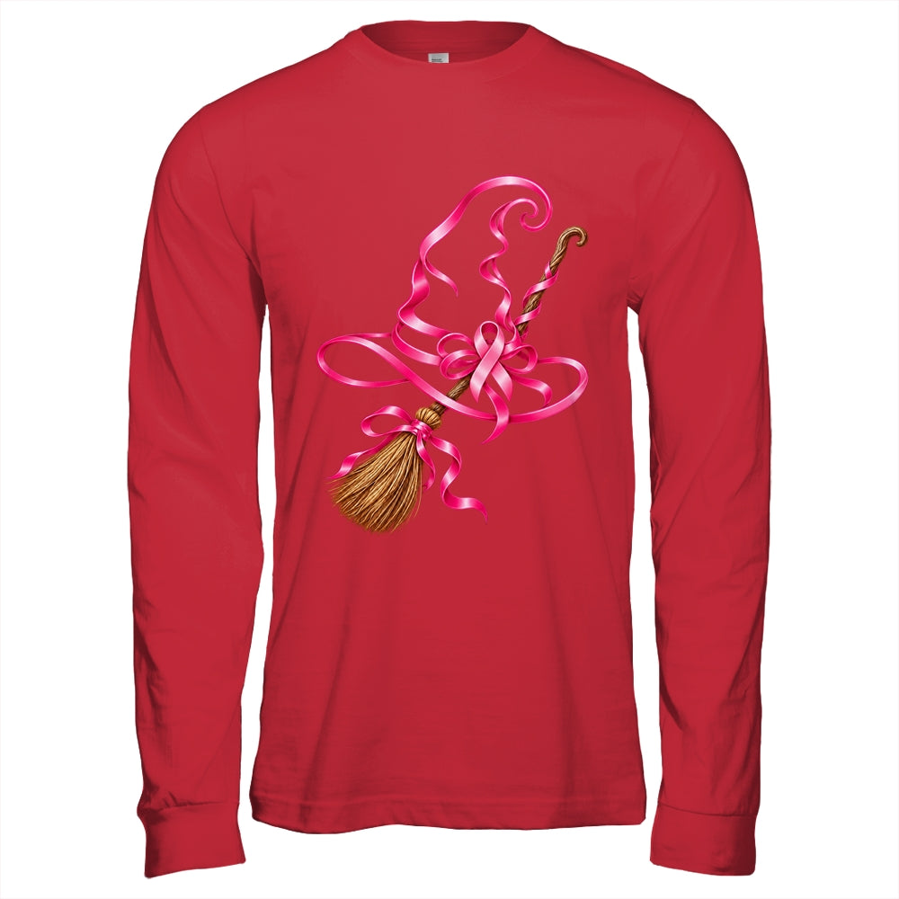 Pink Ribbon Witch Hat Broom Breast Cancer Halloween Awarenes Shirt & Hoodie | teecentury
