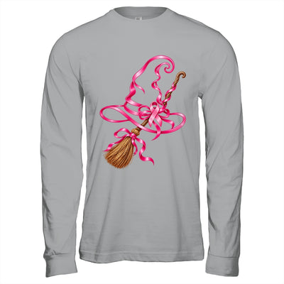Pink Ribbon Witch Hat Broom Breast Cancer Halloween Awarenes Shirt & Hoodie | teecentury