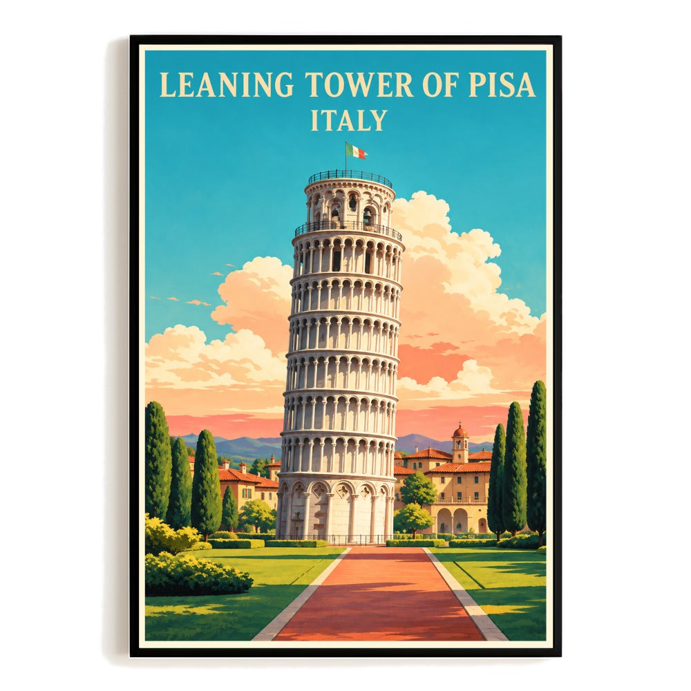 Pisa Italy Leaning Tower Travel Poster Vintage Tuscan Landmark Wall Art Print Historic European Architecture Decor For Home Living Room Bedroom Souvenir Gift Unframed | teecentury