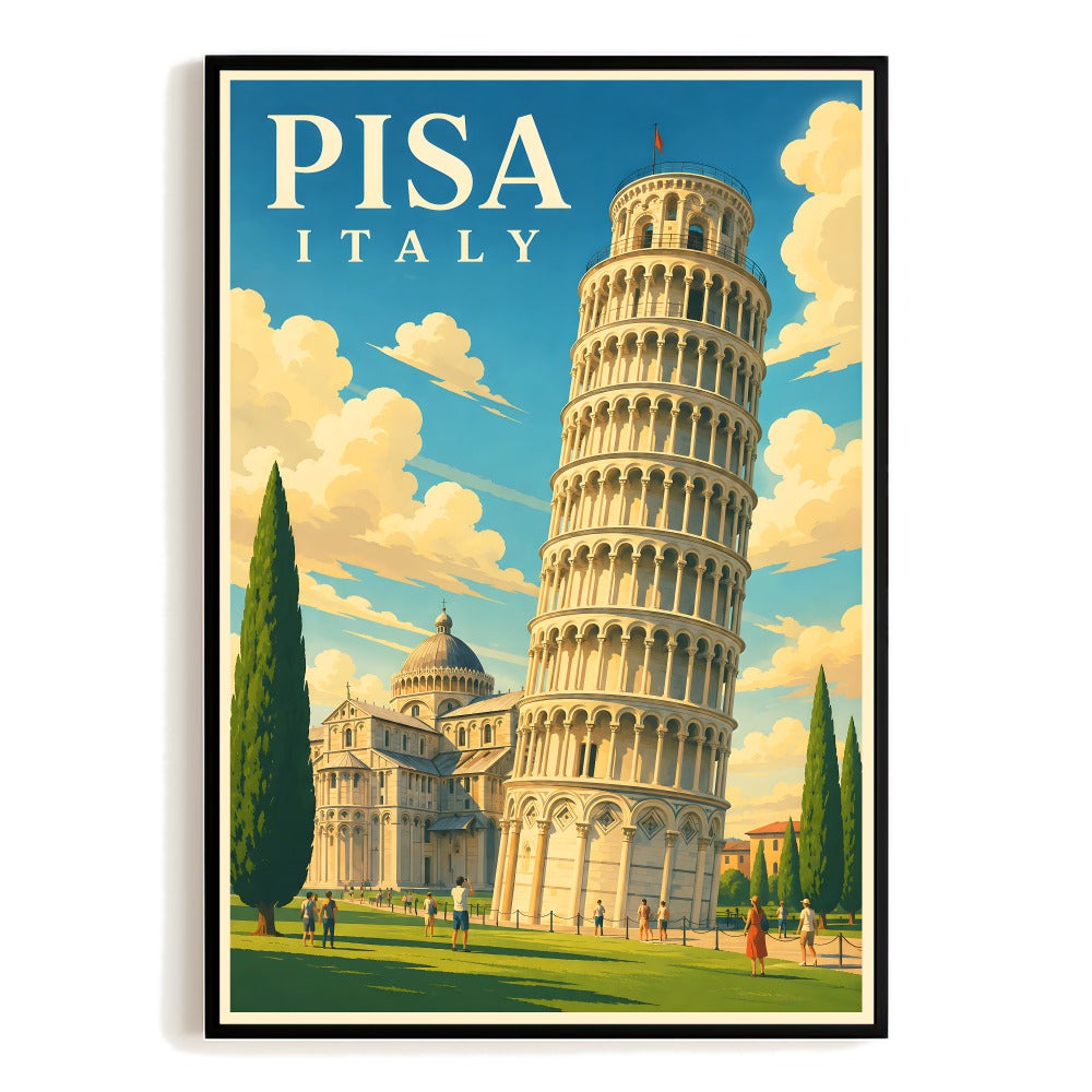 Pisa Italy Leaning Tower Vintage Travel Poster Italian Architecture Retro Wall Art Landscape Print Painting For Home Living Room Office Bedroom Dorm Decor Unframed | teecentury