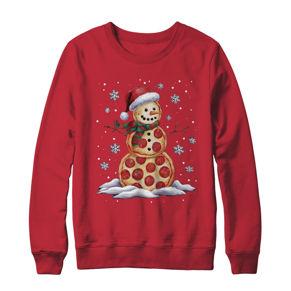 Pizza Snowman Santa Hat Christmas Pizza Party Funny Xmas Shirt & Sweatshirt | teecentury