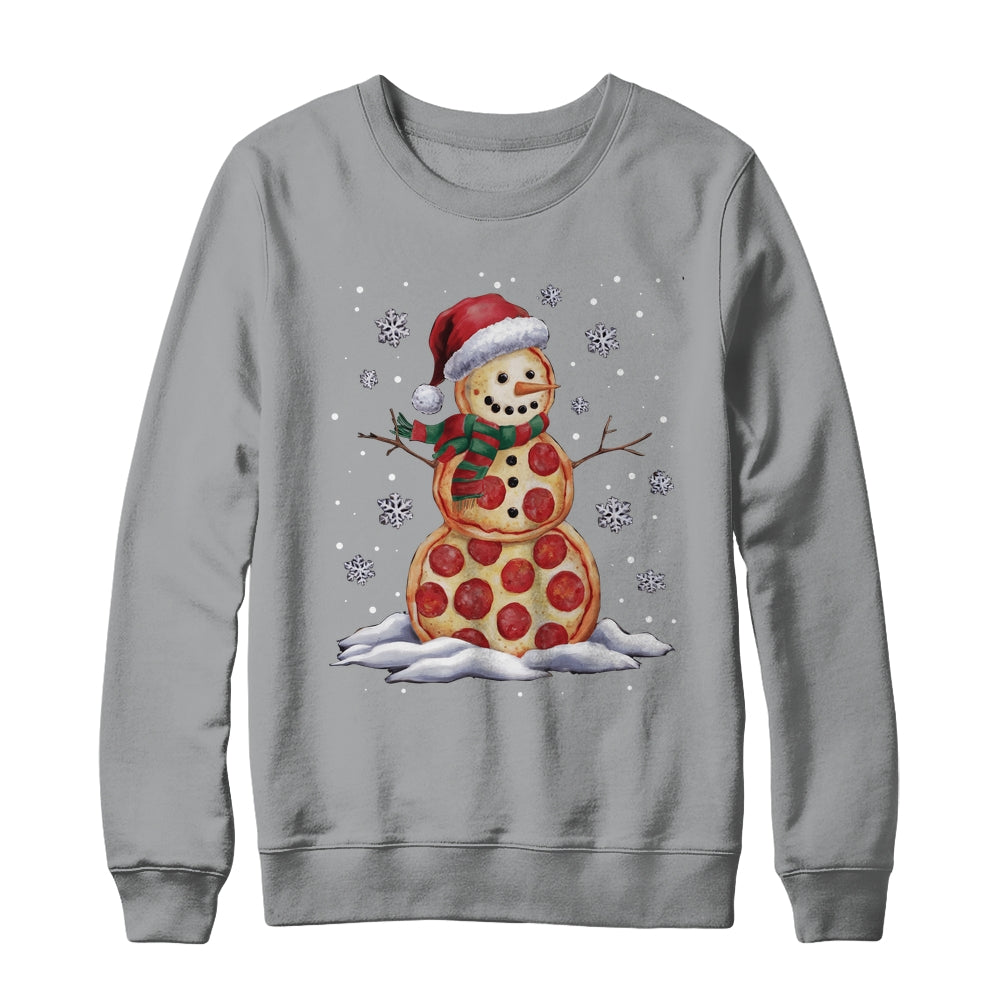 Pizza Snowman Santa Hat Christmas Pizza Party Funny Xmas Shirt & Sweatshirt | teecentury