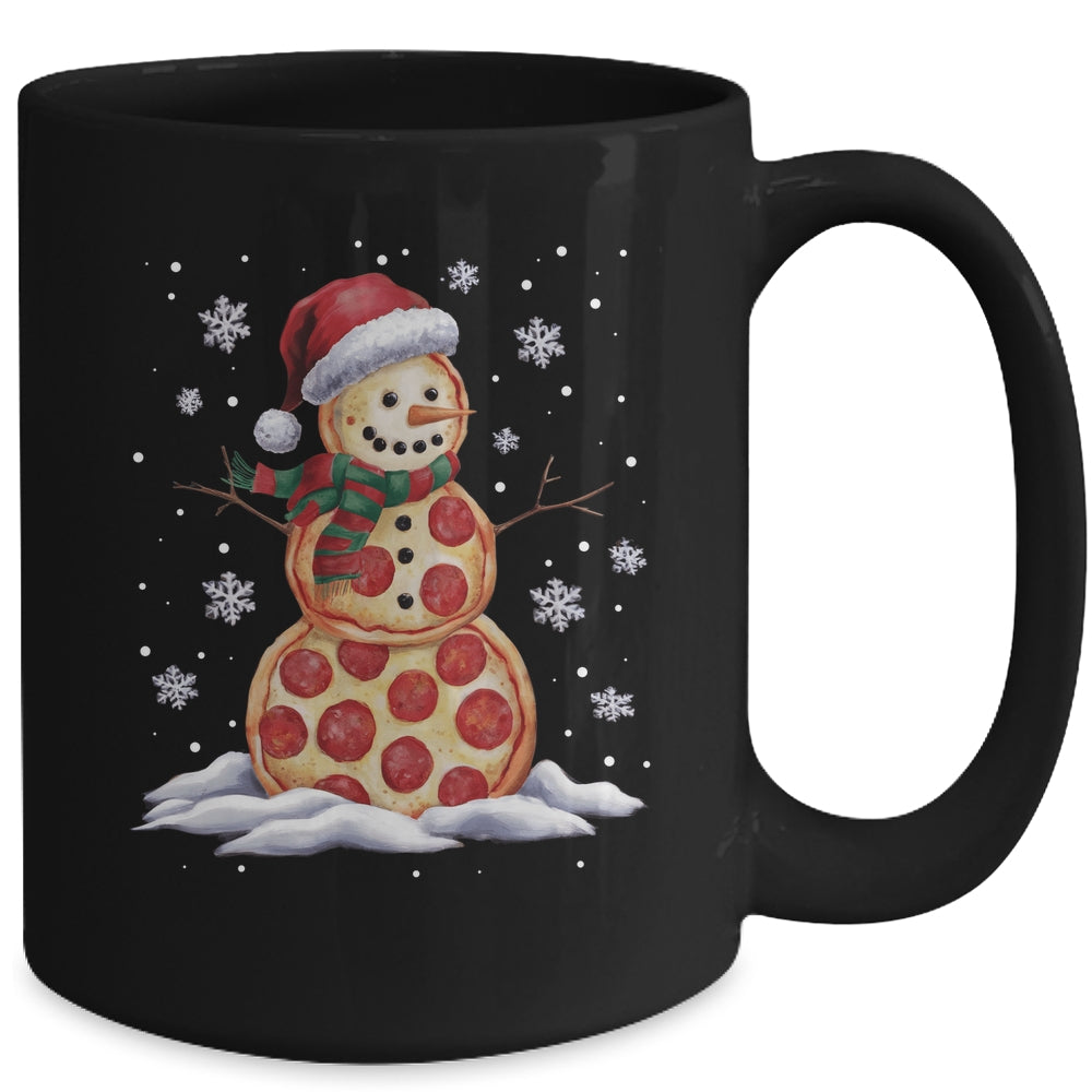 Pizza Snowman Santa Hat Christmas Pizza Party Funny Xmas Mug | teecentury