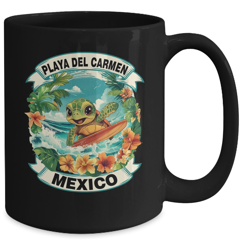 Playa Del Carmen Mexico Cute Sea Turtle Surfing Summer Vacation Mug | teecentury