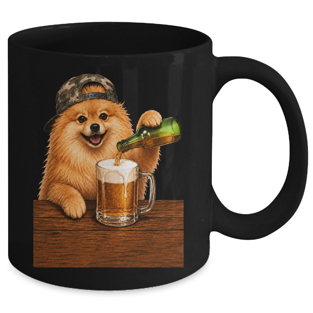 Pomeranian Drinking Beer Funny Fathers Day Dog Meme Mug | teecentury
