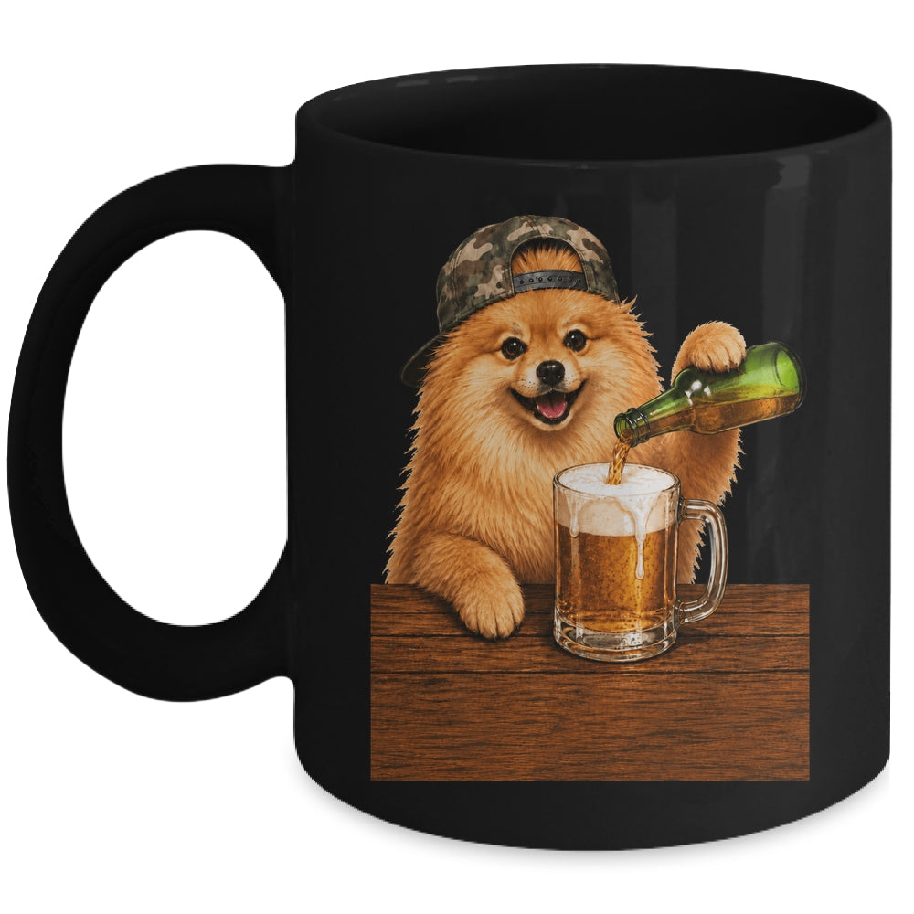 Pomeranian Drinking Beer Funny Fathers Day Dog Meme Mug | teecentury
