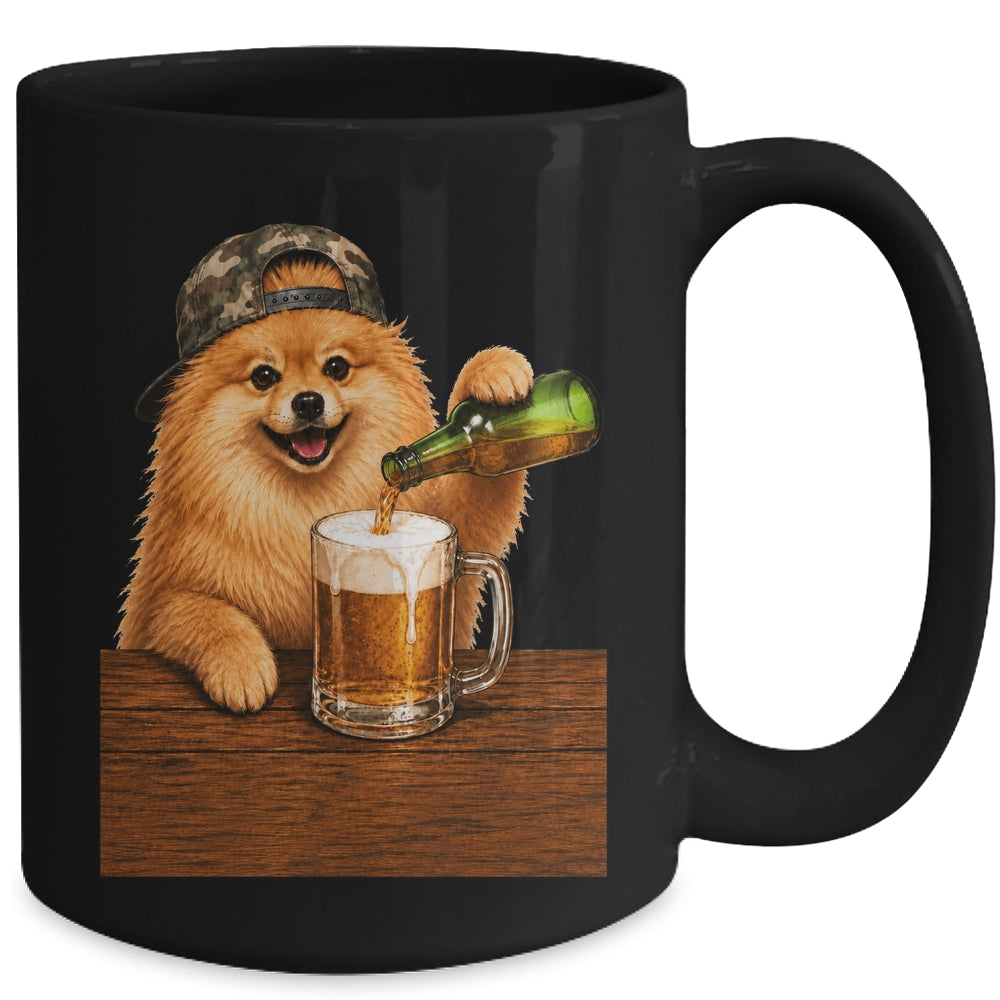 Pomeranian Drinking Beer Funny Fathers Day Dog Meme Mug | teecentury