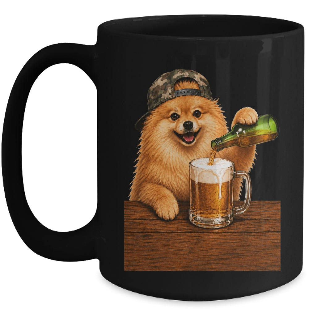 Pomeranian Drinking Beer Funny Fathers Day Dog Meme Mug | teecentury