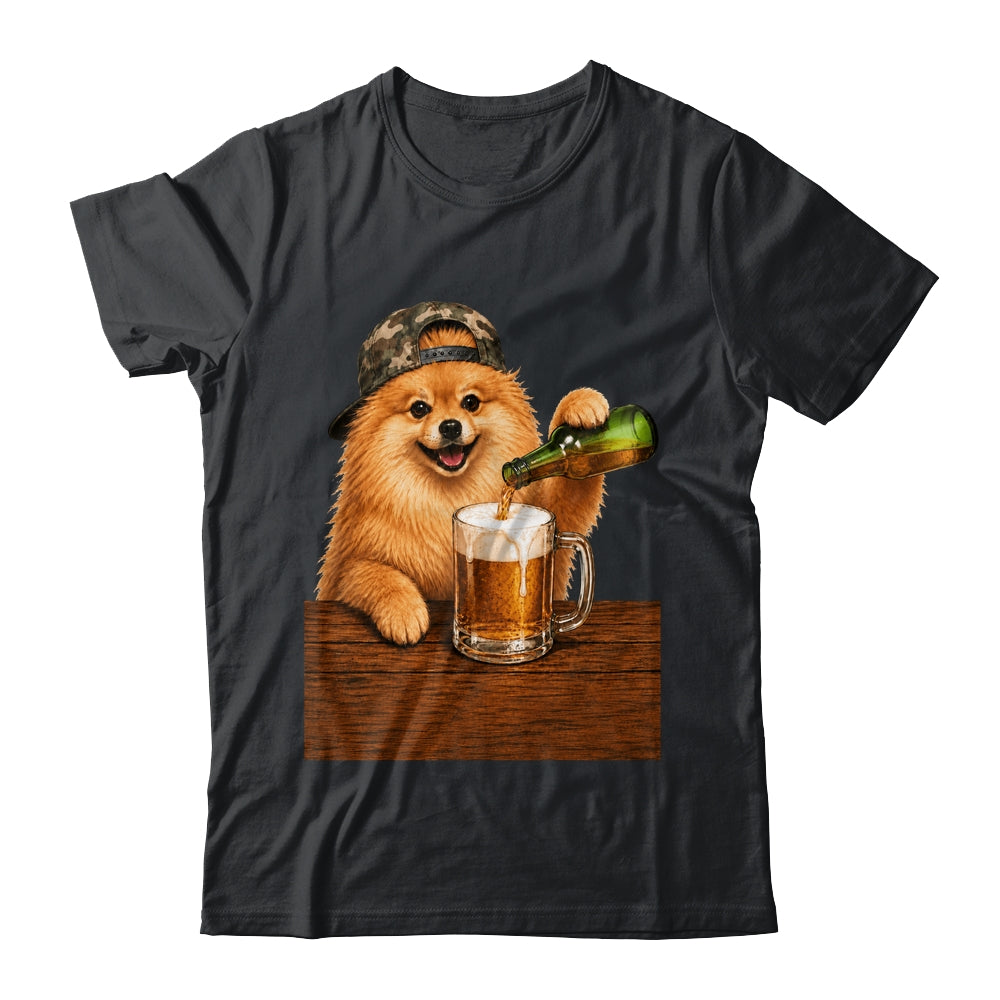 Pomeranian Drinking Beer Funny Fathers Day Dog Meme Shirt & Hoodie | teecentury