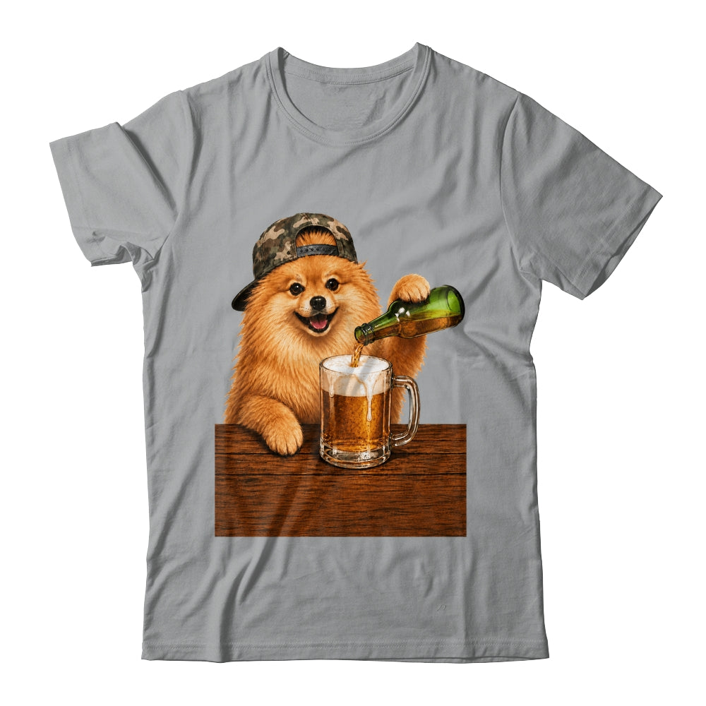 Pomeranian Drinking Beer Funny Fathers Day Dog Meme Shirt & Hoodie | teecentury