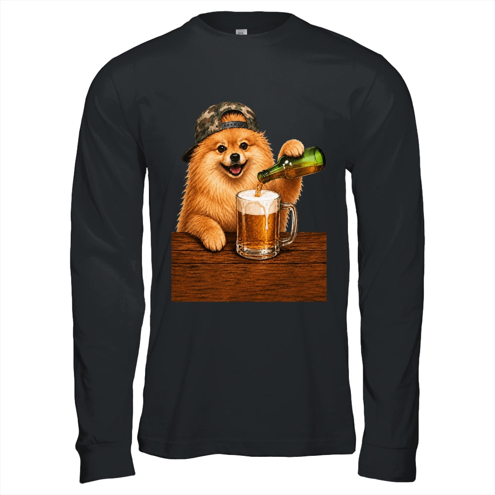 Pomeranian Drinking Beer Funny Fathers Day Dog Meme Shirt & Hoodie | teecentury