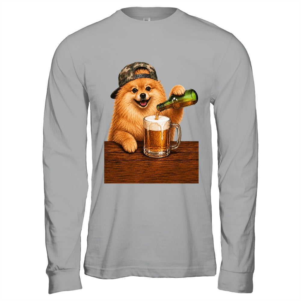 Pomeranian Drinking Beer Funny Fathers Day Dog Meme Shirt & Hoodie | teecentury