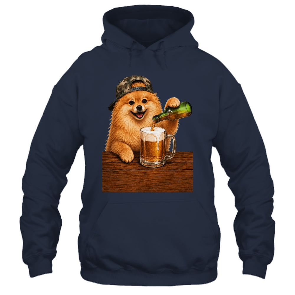 Pomeranian Drinking Beer Funny Fathers Day Dog Meme Shirt & Hoodie | teecentury