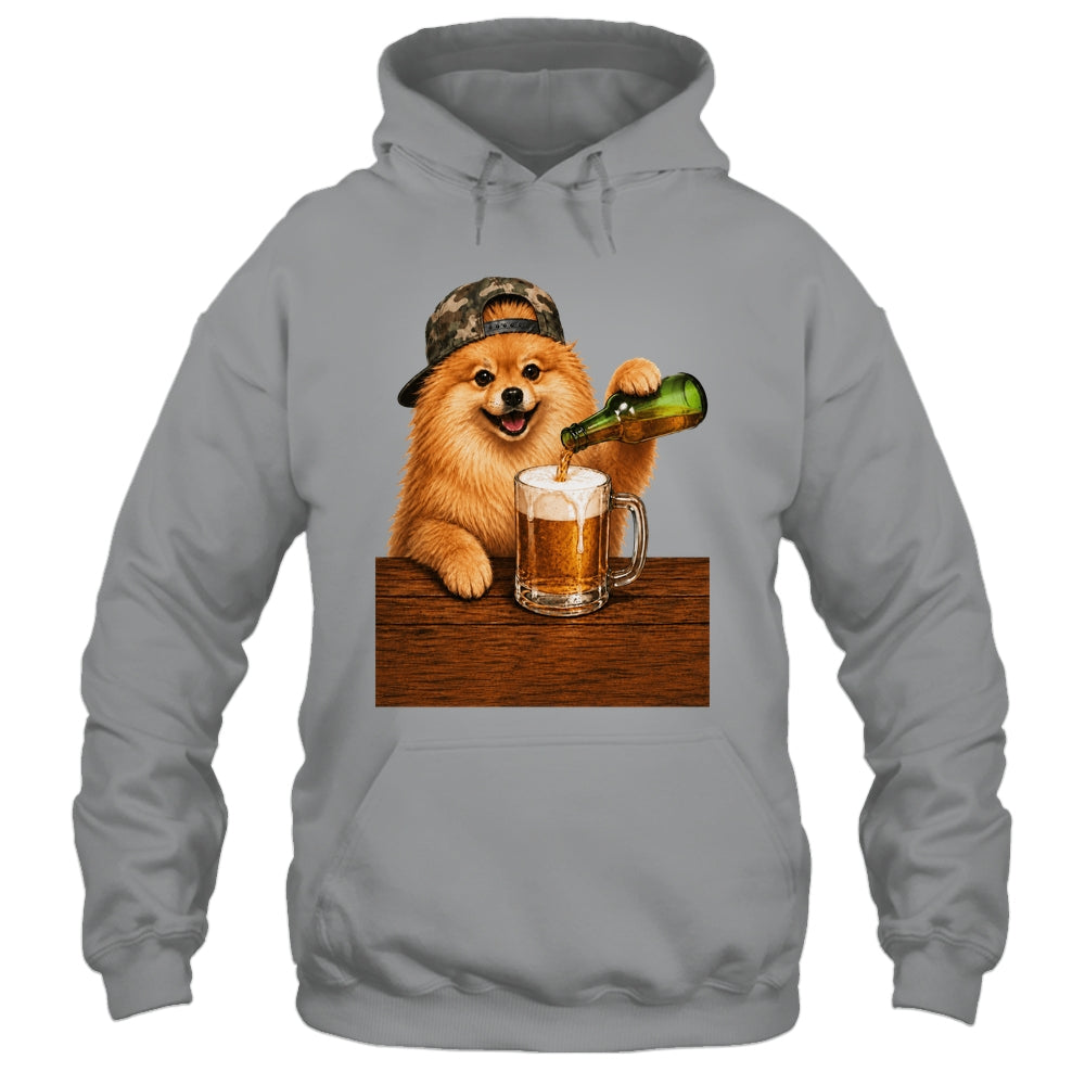 Pomeranian Drinking Beer Funny Fathers Day Dog Meme Shirt & Hoodie | teecentury
