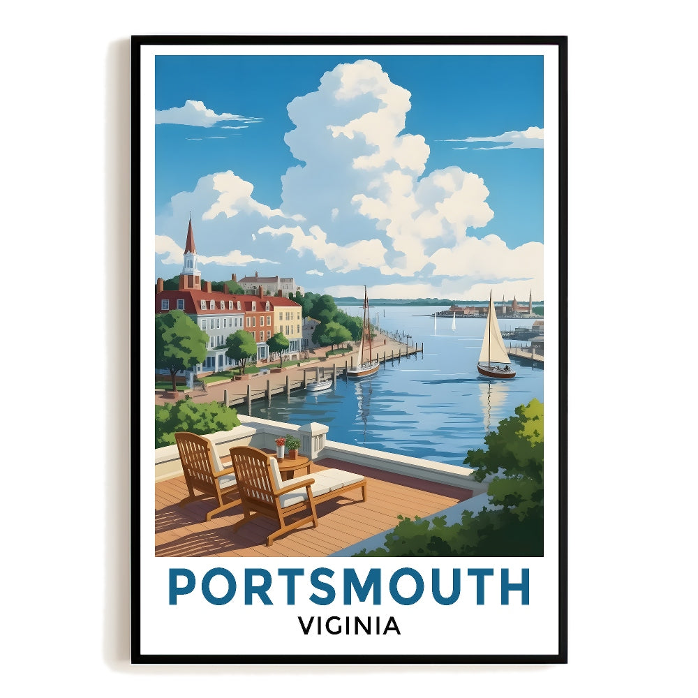 Portsmouth Virginia Travel Poster Vintage Scenic Coastal Cityscape Souvenir Wall Art Landscape Print Painting Picture For Home Living Room Office Bedroom Decor Unframed | teecentury