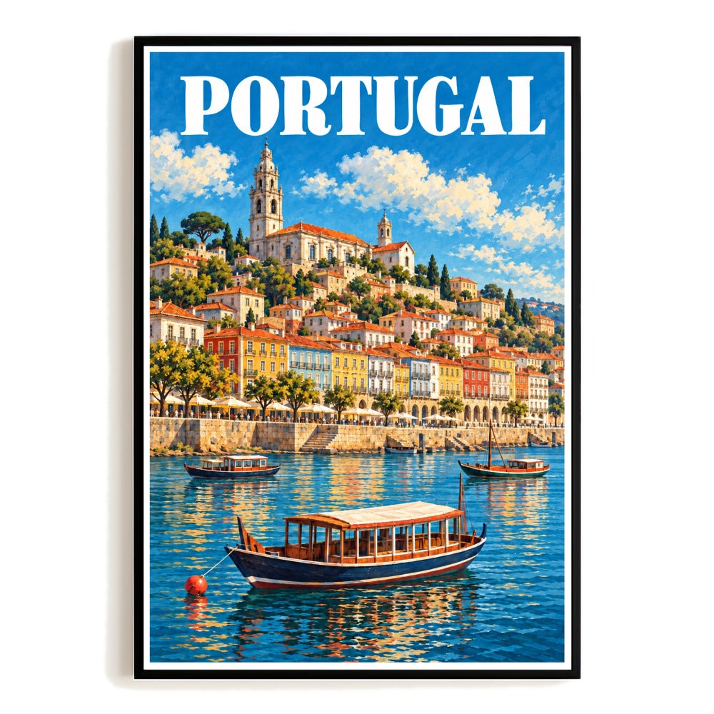 Portugal Lisbon Waterfront Church Retro Travel Poster Vintage European Wall Art Print Cityscape Architecture For Home Living Room Office Bedroom Decor Gift Unframed | teecentury
