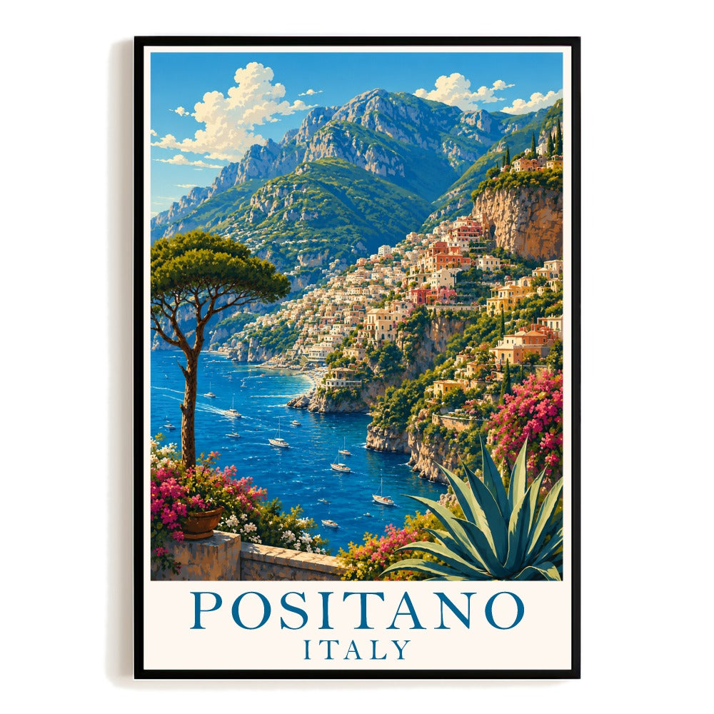 Positano Italy Coastal Cliff Village Travel Poster Natura Mediterranean Sea View Landscape Wall Art Print Painting For Home Living Room Bedroom Office Decor Unframed | teecentury