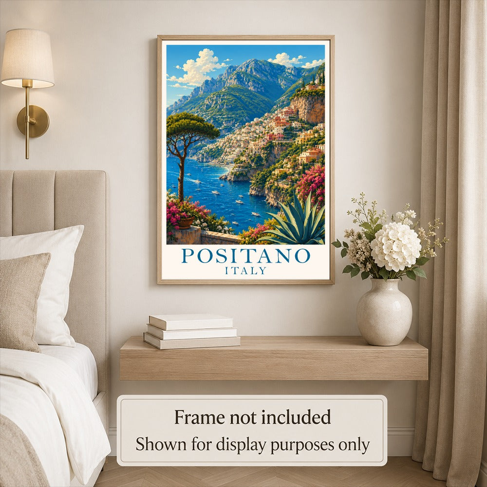Positano Italy Coastal Cliff Village Travel Poster Natura Mediterranean Sea View Landscape Wall Art Print Painting For Home Living Room Bedroom Office Decor Unframed | teecentury