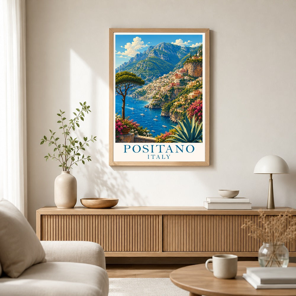 Positano Italy Coastal Cliff Village Travel Poster Natura Mediterranean Sea View Landscape Wall Art Print Painting For Home Living Room Bedroom Office Decor Unframed | teecentury