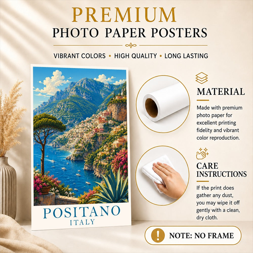 Positano Italy Coastal Cliff Village Travel Poster Natura Mediterranean Sea View Landscape Wall Art Print Painting For Home Living Room Bedroom Office Decor Unframed | teecentury