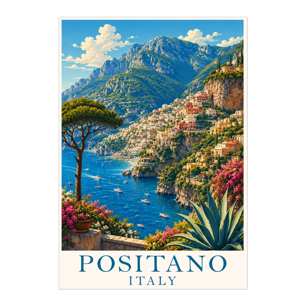 Positano Italy Coastal Cliff Village Travel Poster Natura Mediterranean Sea View Landscape Wall Art Print Painting For Home Living Room Bedroom Office Decor Unframed | teecentury