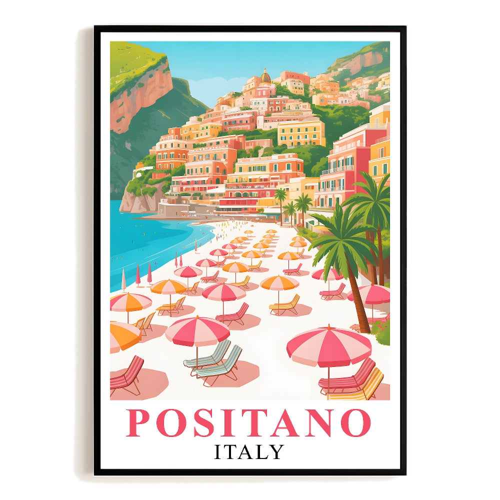 Positano Print Travel Poster Coast Beach Coastal Italy Souvenir Wall Art Landscape Painting Watercolor Ideal Gift For Home Living Room Office Bedroom Decor Unframed | teecentury