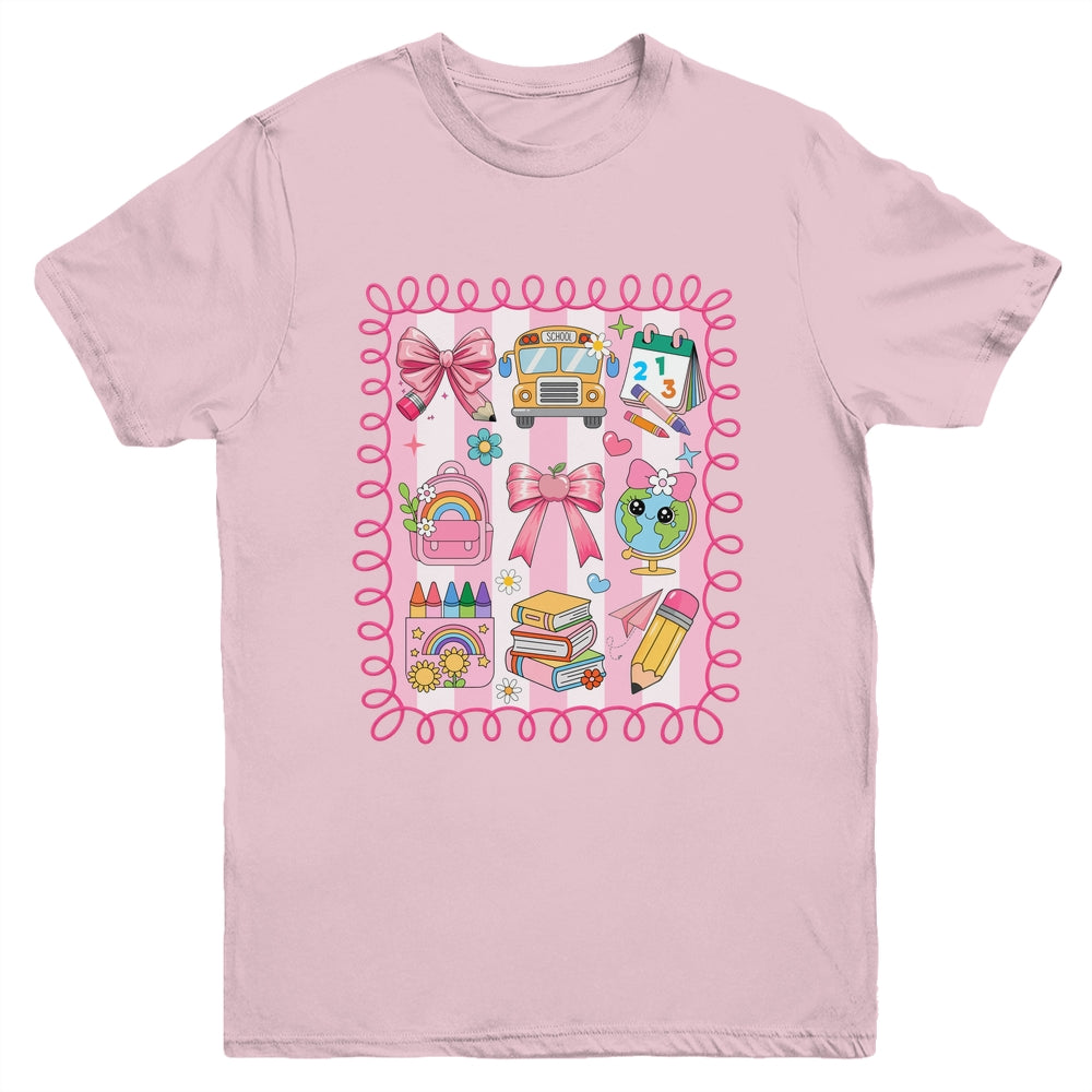 Preppy Back To School Coquette First Day Of School Bus Youth Shirt | teecentury