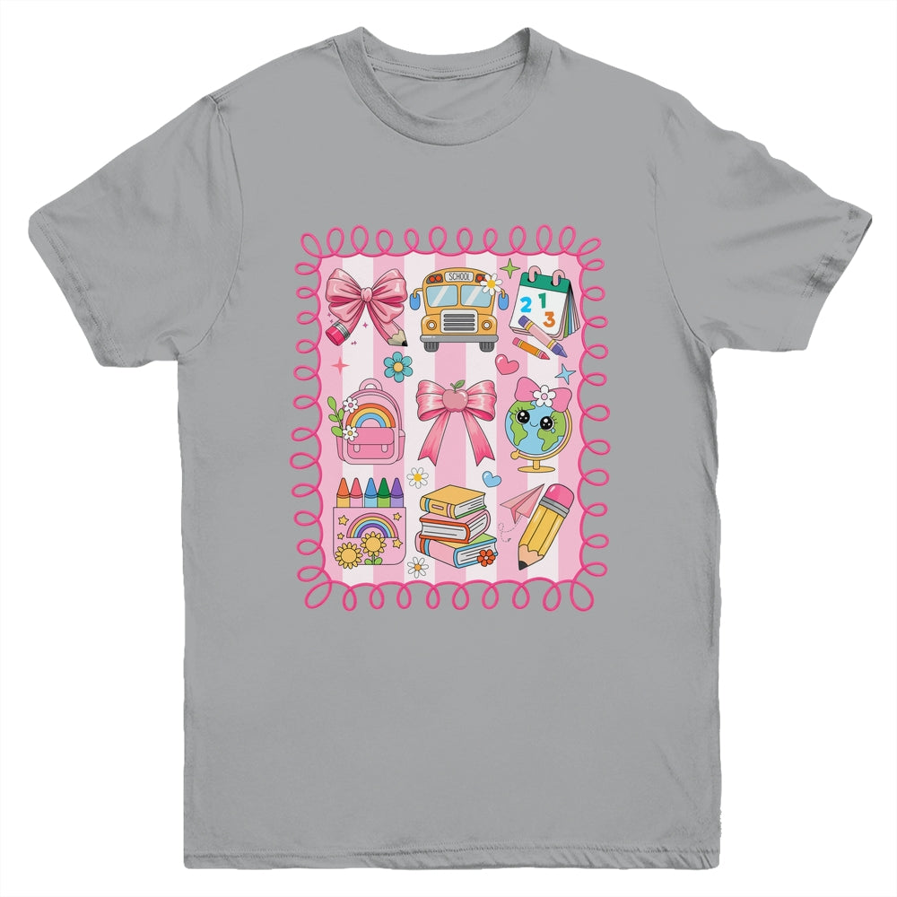 Preppy Back To School Coquette First Day Of School Bus Youth Shirt | teecentury