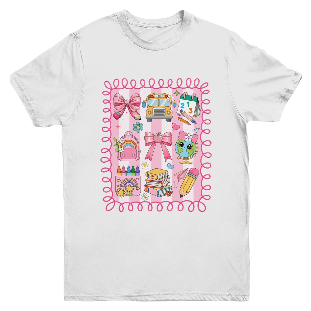 Preppy Back To School Coquette First Day Of School Bus Youth Shirt | teecentury