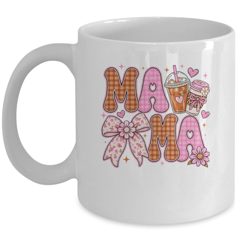 Preppy Coffee Mama Coquette Bow Checkered Mom Mothers Day Mug | teecentury