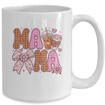 Preppy Coffee Mama Coquette Bow Checkered Mom Mothers Day Mug | teecentury