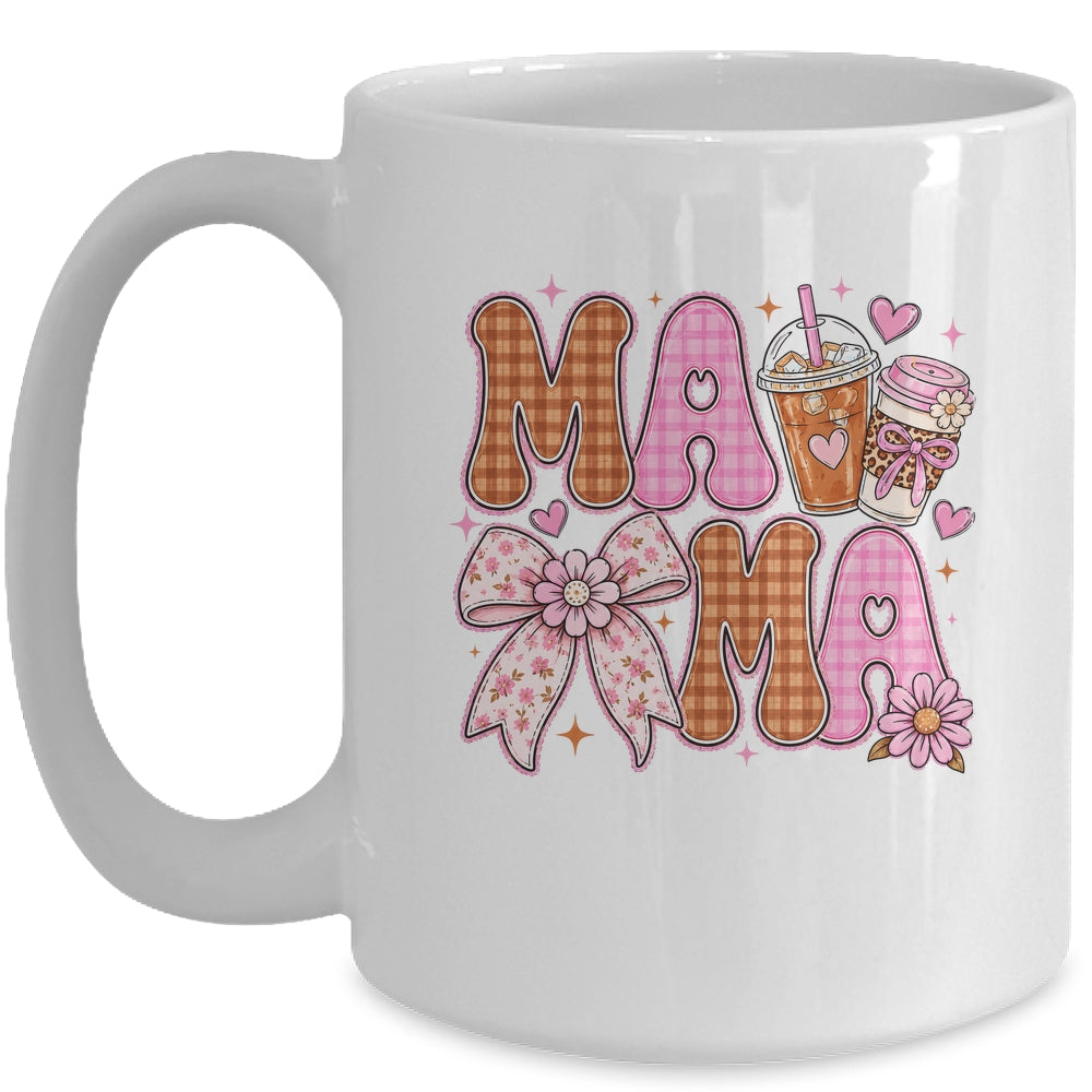 Preppy Coffee Mama Coquette Bow Checkered Mom Mothers Day Mug | teecentury