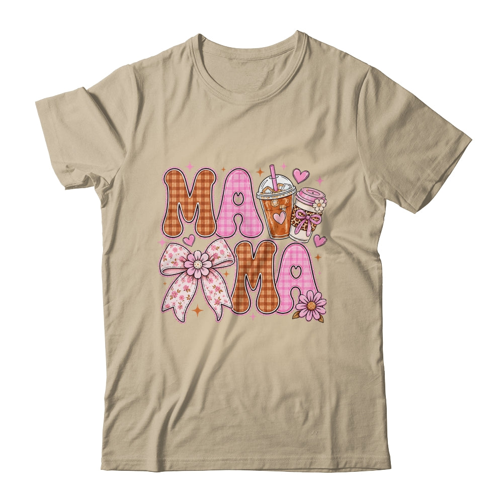 Preppy Coffee Mama Coquette Bow Checkered Mom Mothers Day Shirt & Tank Top | teecentury