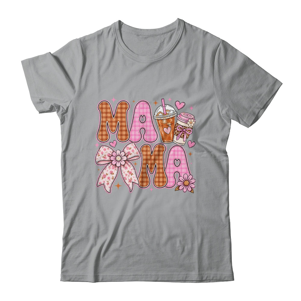 Preppy Coffee Mama Coquette Bow Checkered Mom Mothers Day Shirt & Tank Top | teecentury