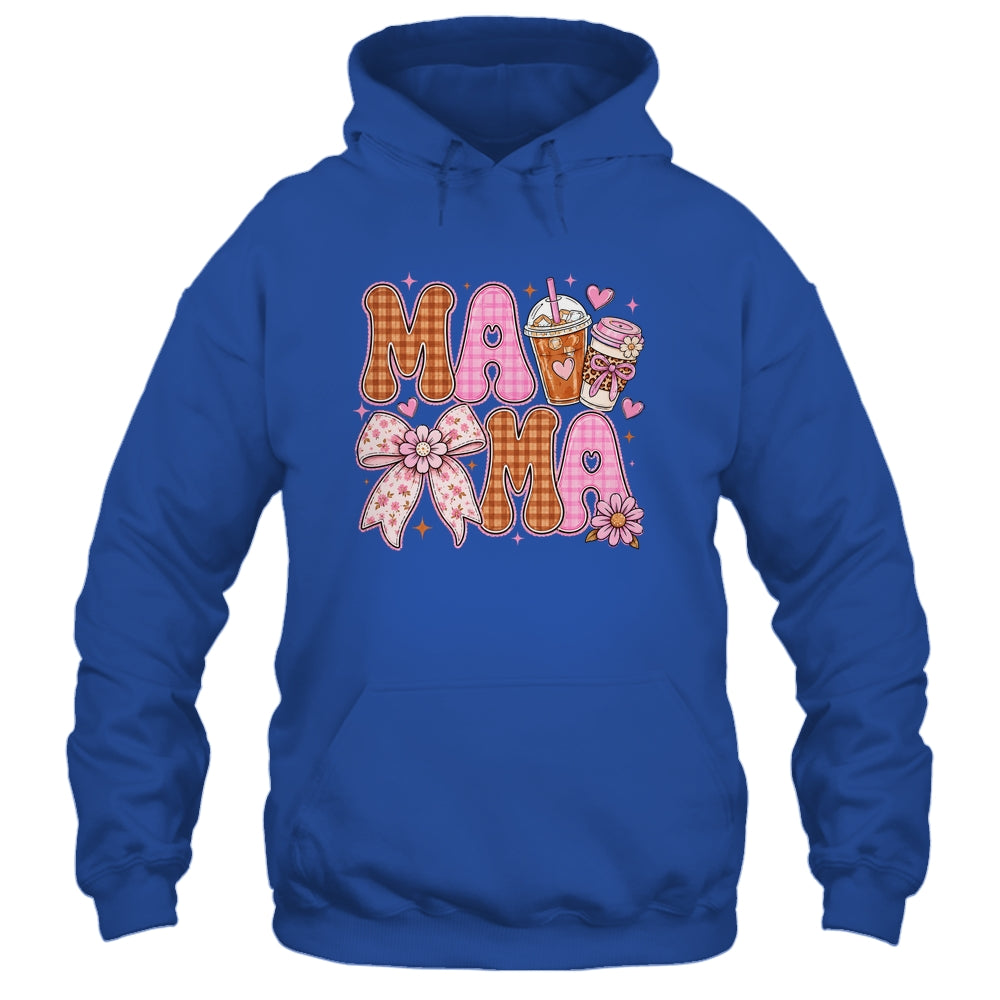 Preppy Coffee Mama Coquette Bow Checkered Mom Mothers Day Shirt & Tank Top | teecentury