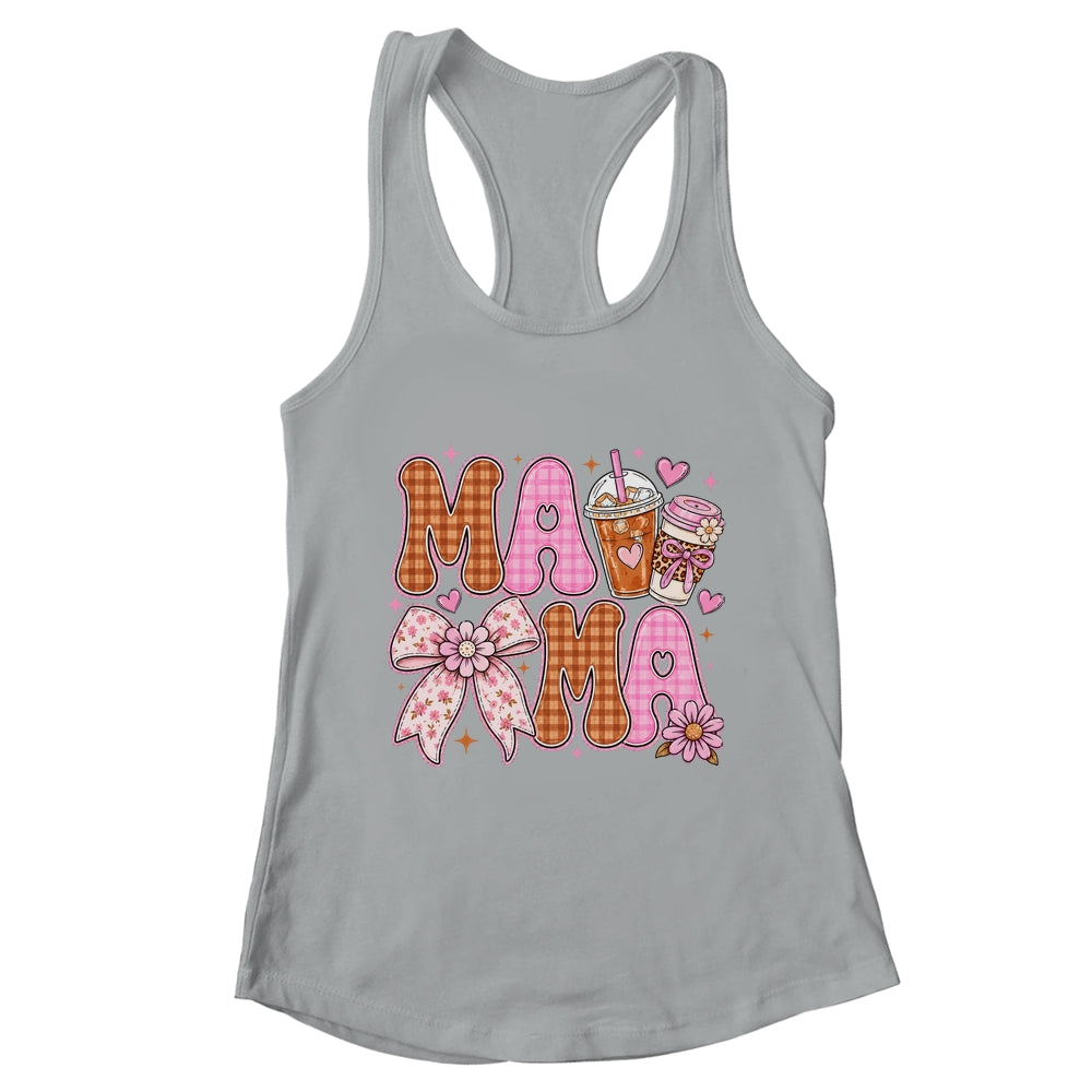 Preppy Coffee Mama Coquette Bow Checkered Mom Mothers Day Shirt & Tank Top | teecentury