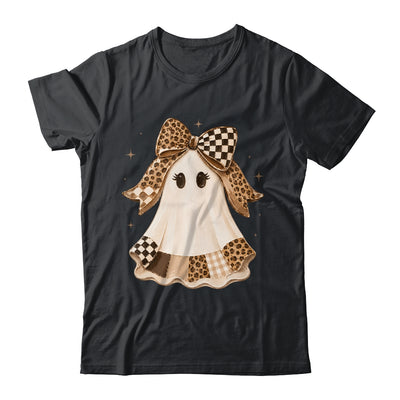 Preppy Coquette Ghost Bow Checkered Leopard Print Halloween Shirt & Sweatshirt | teecentury