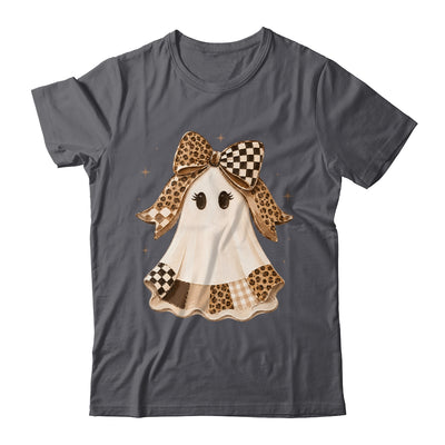 Preppy Coquette Ghost Bow Checkered Leopard Print Halloween Shirt & Sweatshirt | teecentury