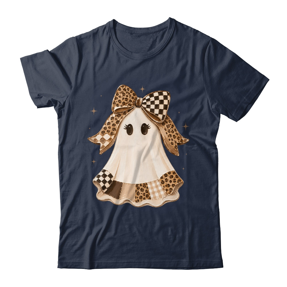 Preppy Coquette Ghost Bow Checkered Leopard Print Halloween Shirt & Sweatshirt | teecentury