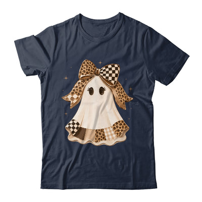 Preppy Coquette Ghost Bow Checkered Leopard Print Halloween Shirt & Sweatshirt | teecentury