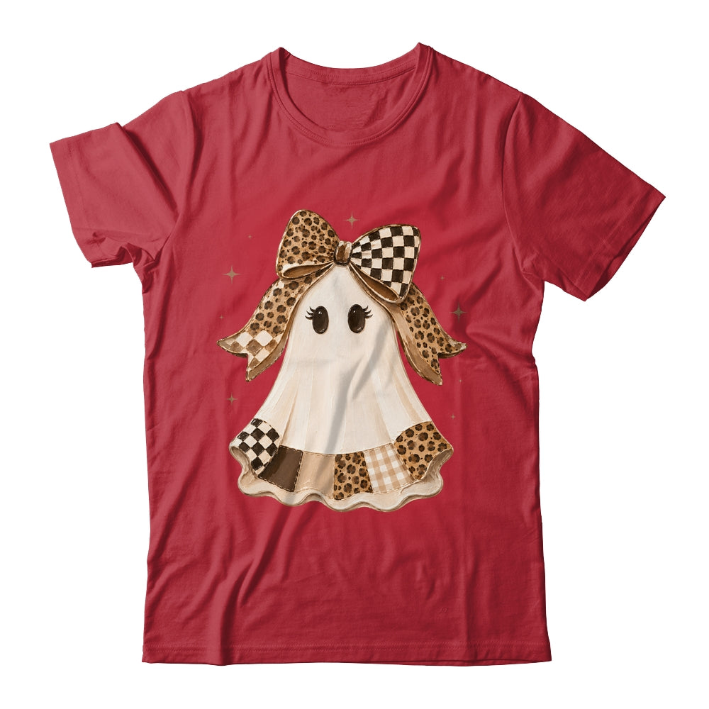Preppy Coquette Ghost Bow Checkered Leopard Print Halloween Shirt & Sweatshirt | teecentury