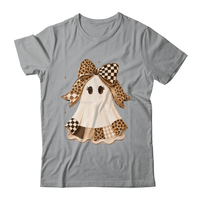 Preppy Coquette Ghost Bow Checkered Leopard Print Halloween Shirt & Sweatshirt | teecentury